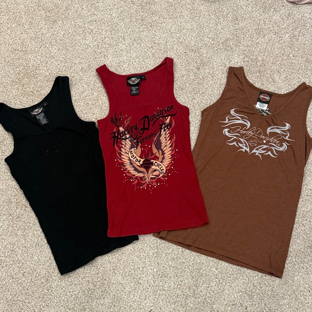 Harley-Davidson Women Tank Tops - Black, Red, and Brown